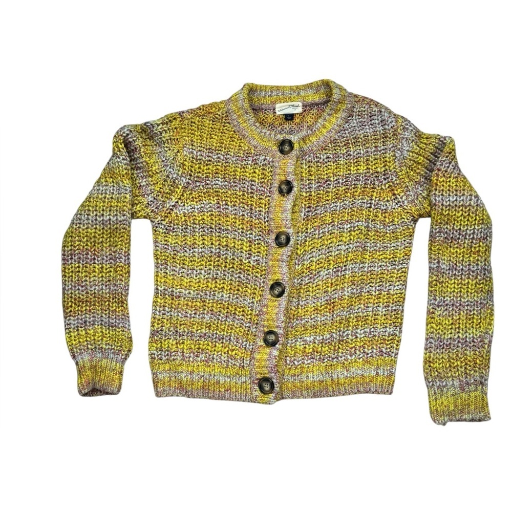 Universal Thread Yellow Pink Stripe Cardigan Size Large - Nice and Heavy